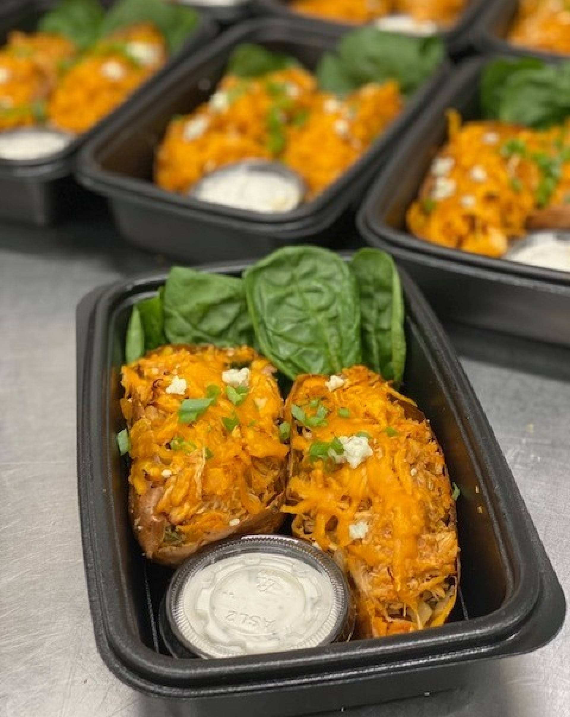 Buffalo Chicken Sweet Potato Skins